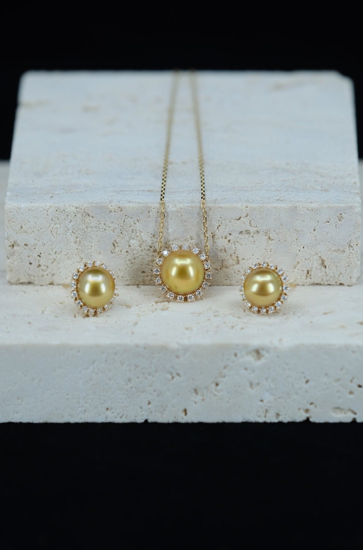 Urbaine | Golden South Sea Near-Round Pearl and Diamond Earrings in 18K Yellow Gold