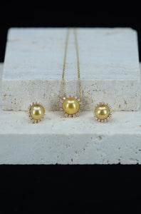 Urbaine | Golden South Sea Near-Round Pearl and Diamond Earrings in 18K Yellow Gold