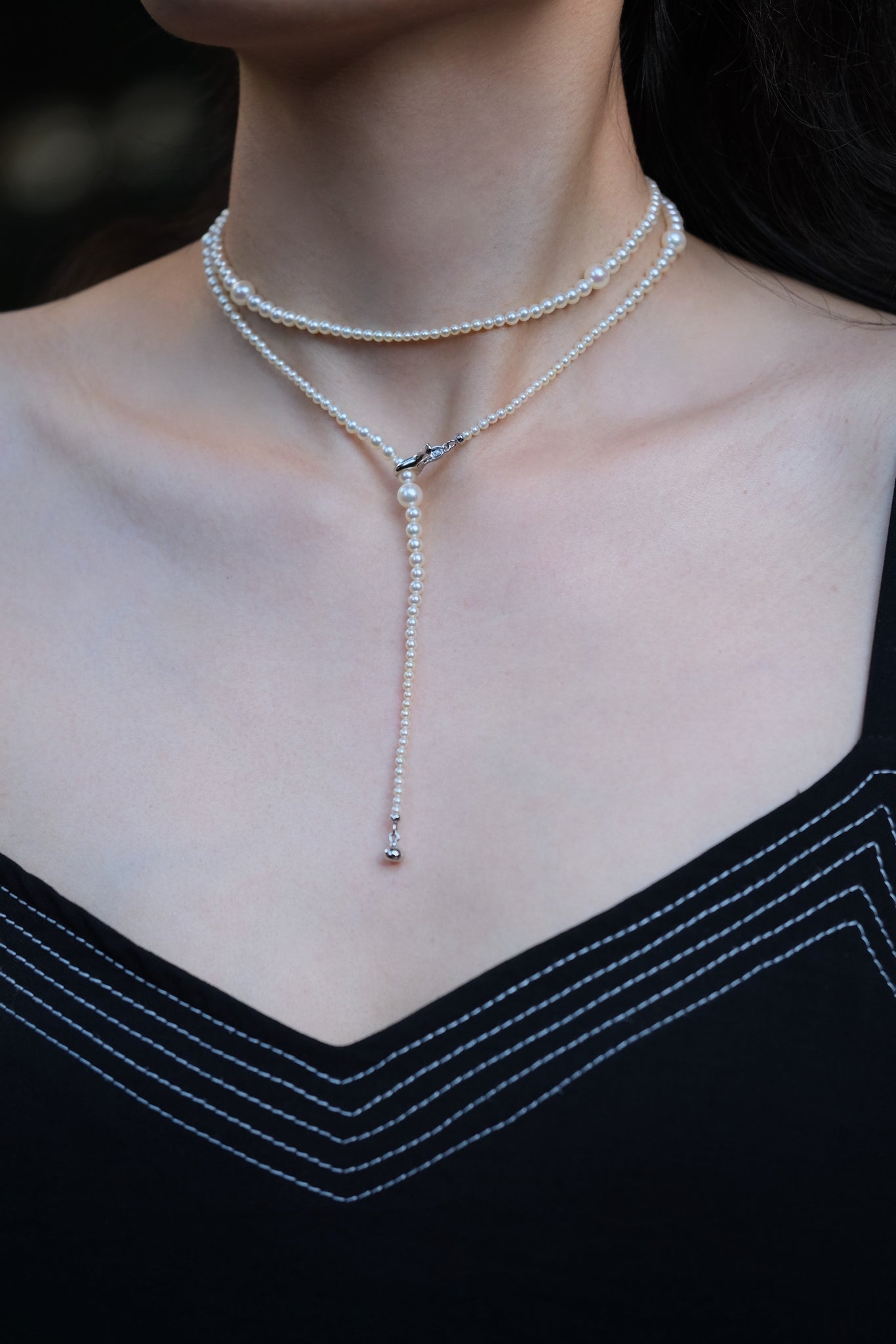 Urbaine | 3-6.5mm Cream Golden Akoya Pearl Opera Necklace