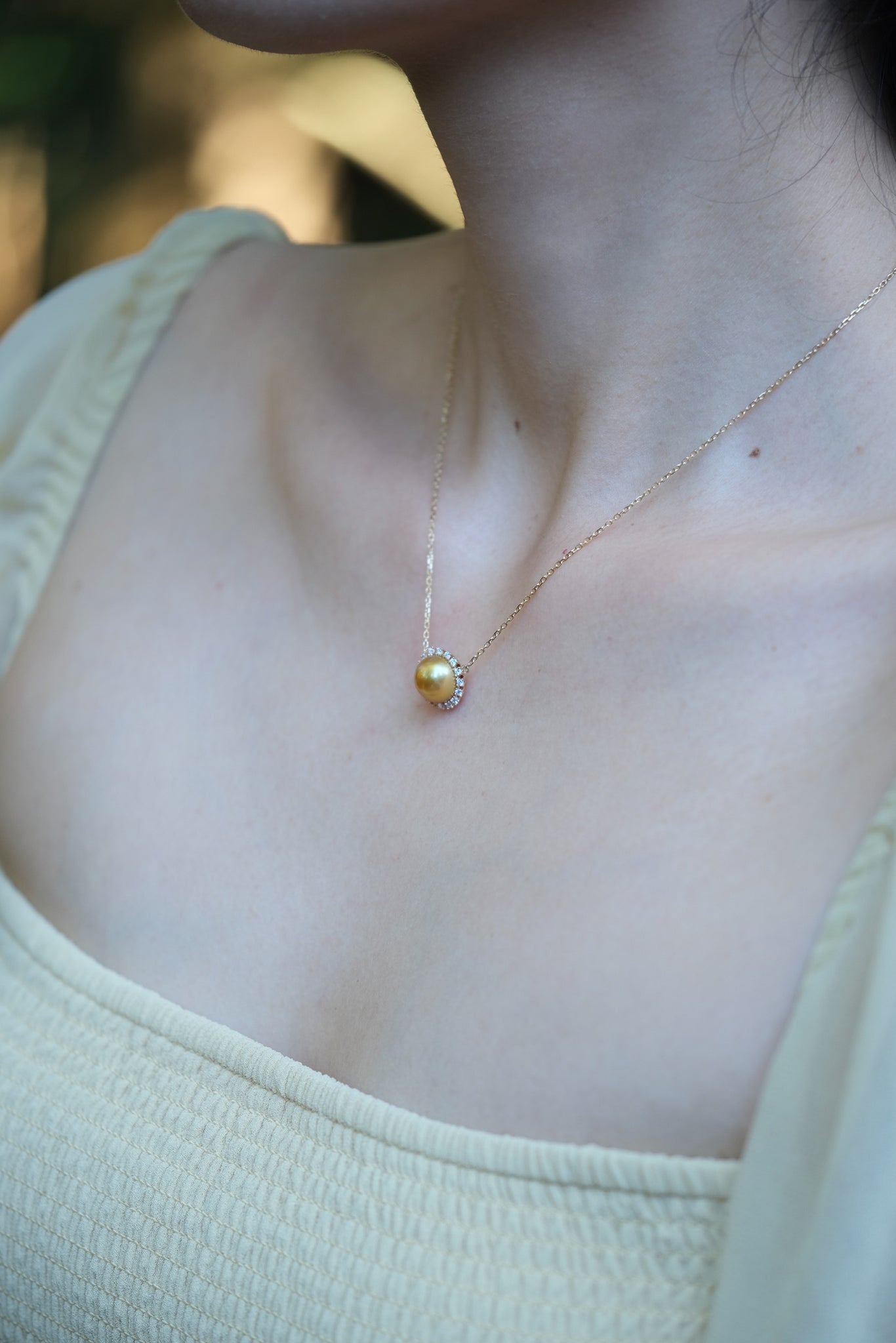 Urbaine | Golden South Sea Near-Round Pearl and Diamond Pendant in 18K Yellow Gold