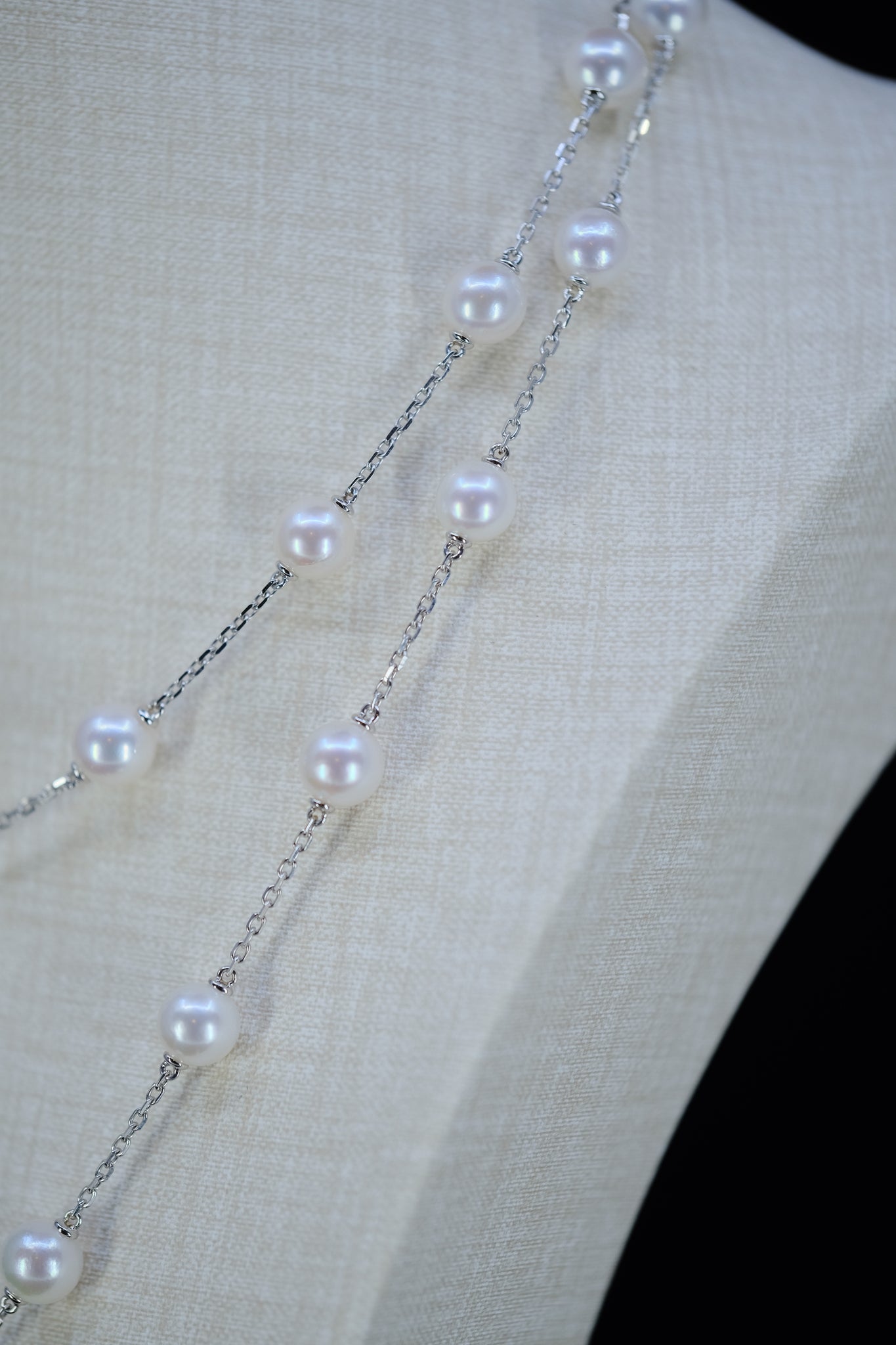 Bespoke Archive | Akoya Pearl Tin Cup Opera Necklace in 18K White Gold