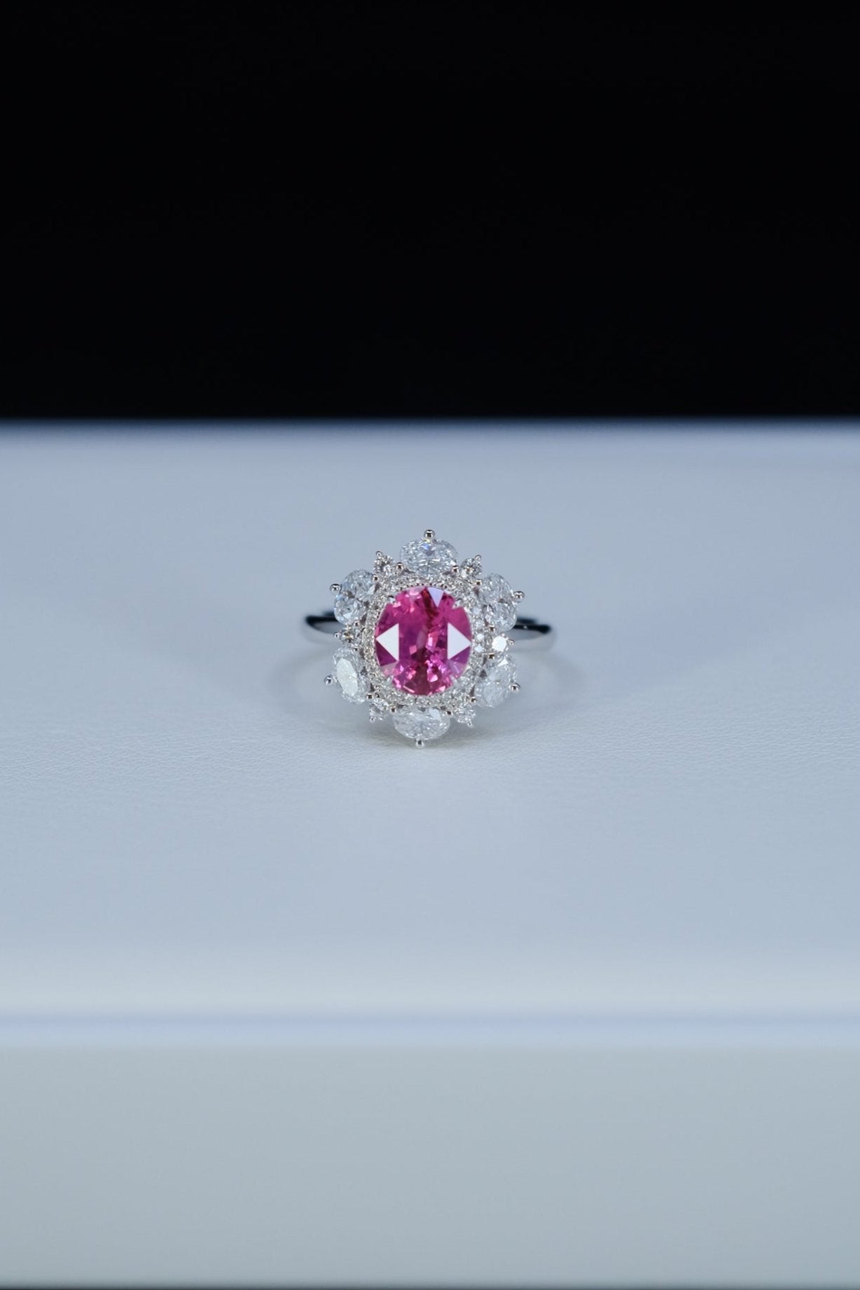 Urbaine | Neon Pink Spinel and Diamond Ring in 18K White Gold