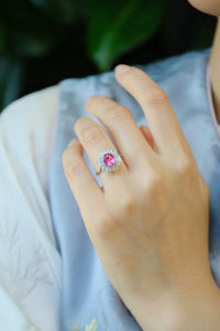 Urbaine | Neon Pink Spinel and Diamond Ring in 18K White Gold