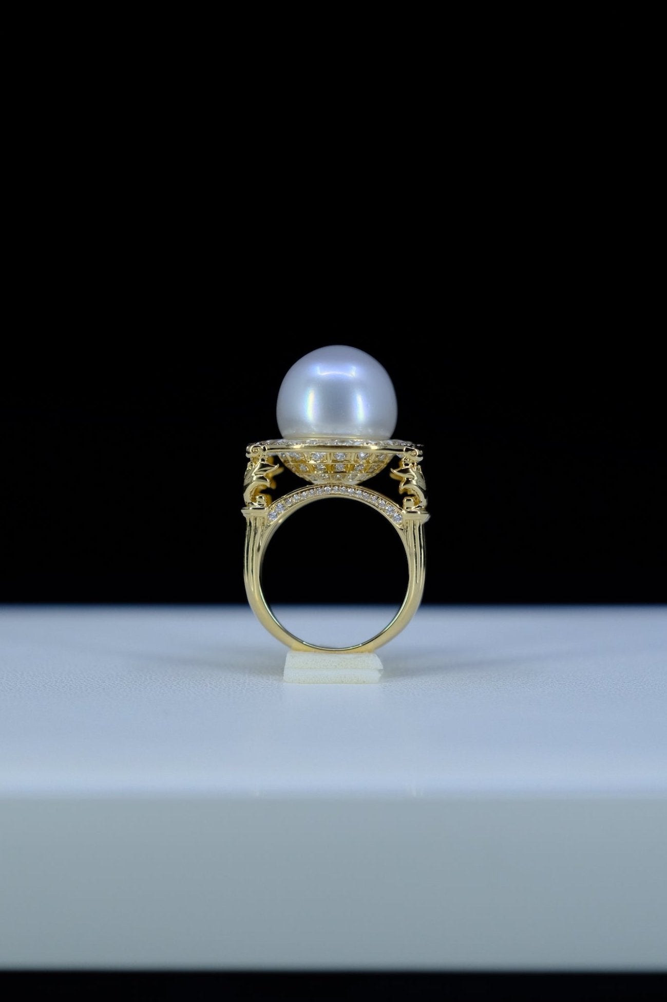 AUTORE Jewelry | White South Sea Pearl & White Sapphire & Diamond Ring in 18K Yellow Gold