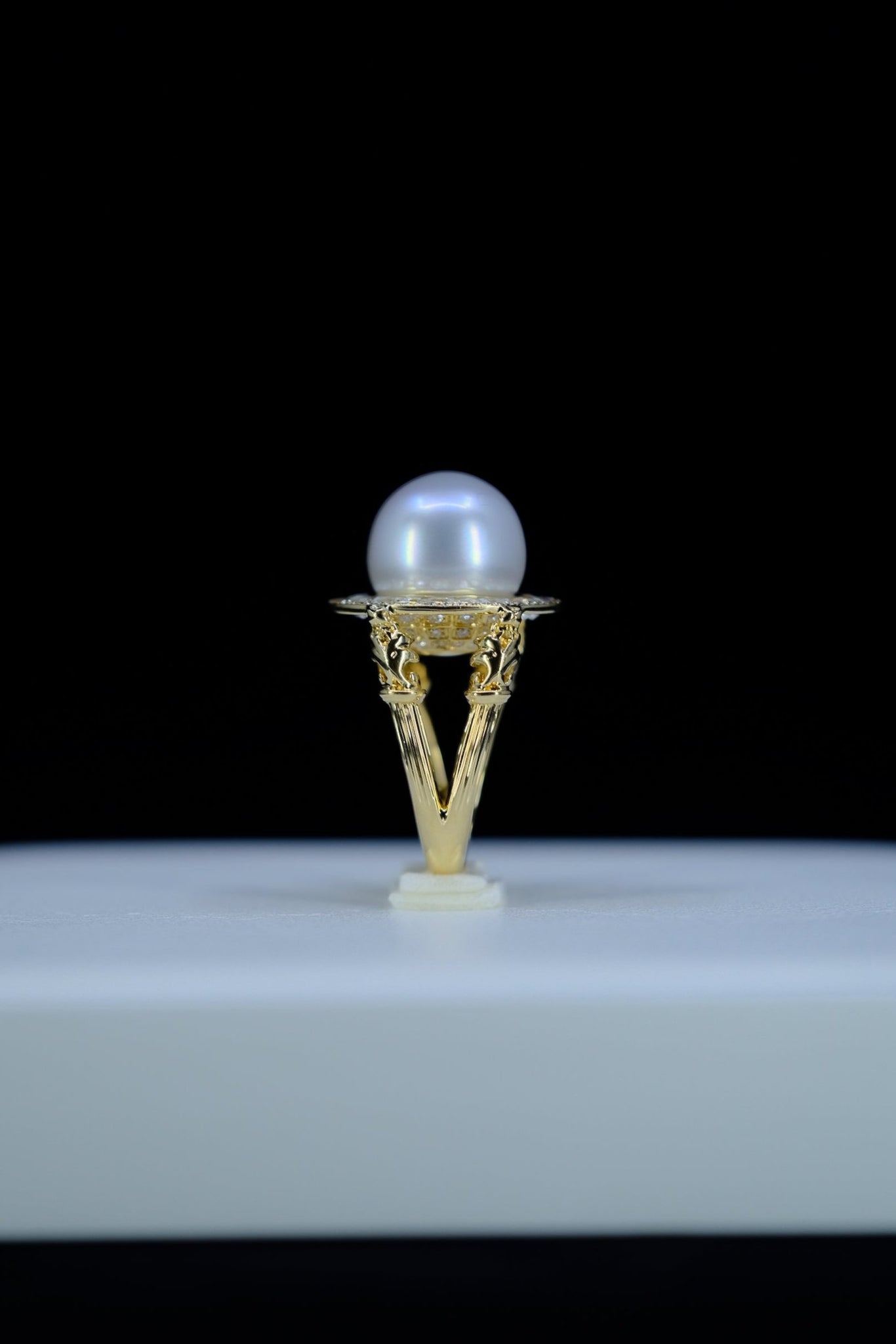 AUTORE Jewelry | White South Sea Pearl & White Sapphire & Diamond Ring in 18K Yellow Gold