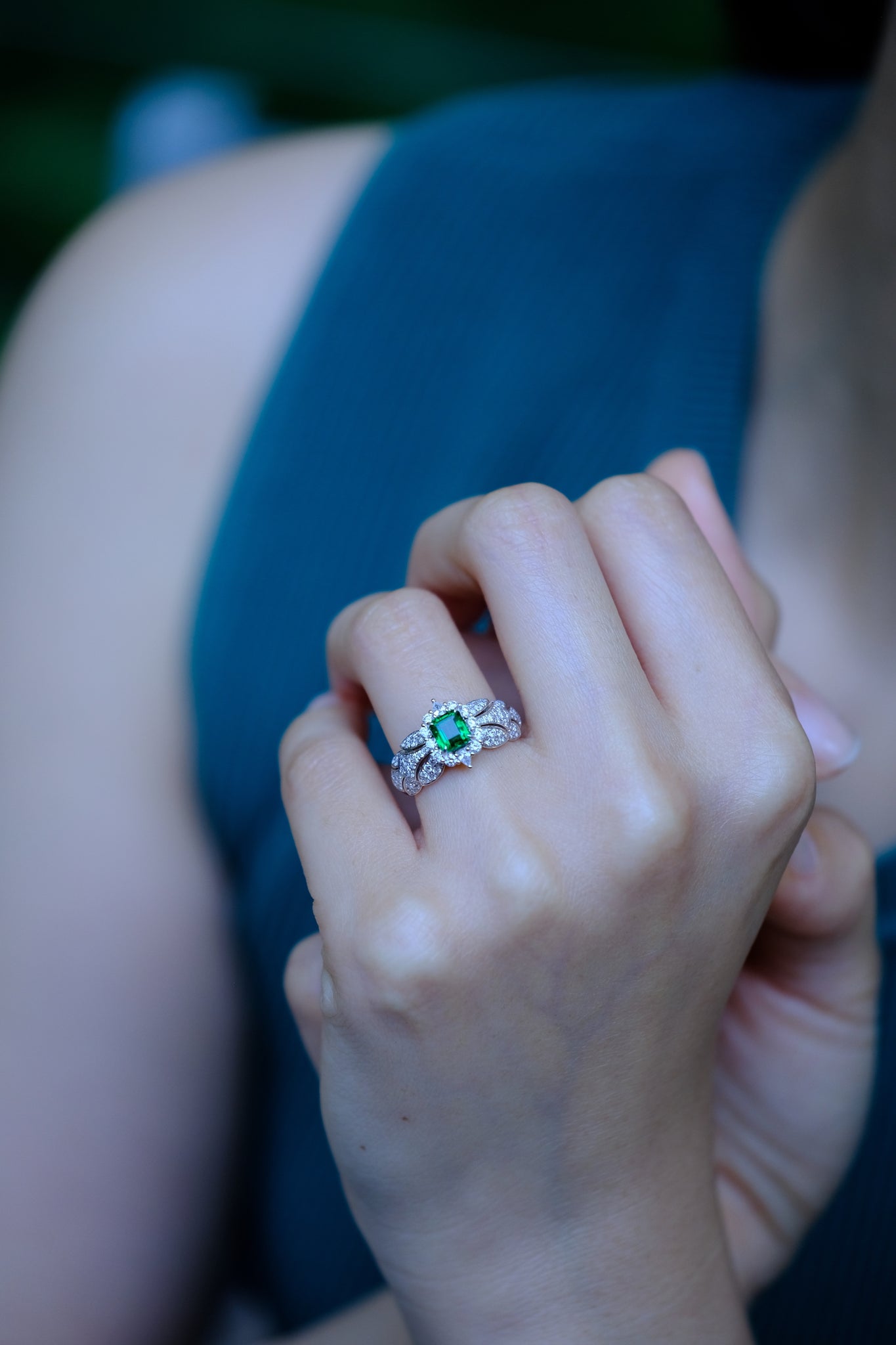 Noble | Emerald and Diamond Ring in 18K White Gold