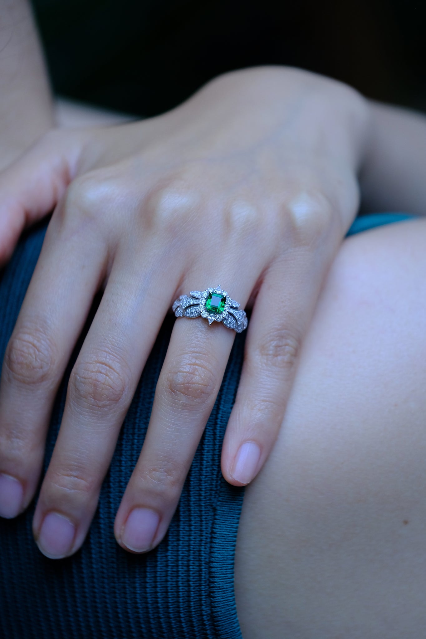 Noble | Emerald and Diamond Ring in 18K White Gold