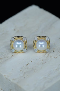 Noble | White South Sea Button Pearl and Diamond Clipper Earrings in 18K Yellow Gold