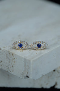 Urbaine | Sapphire and Diamond Stud Earrings in 18K Yellow Gold