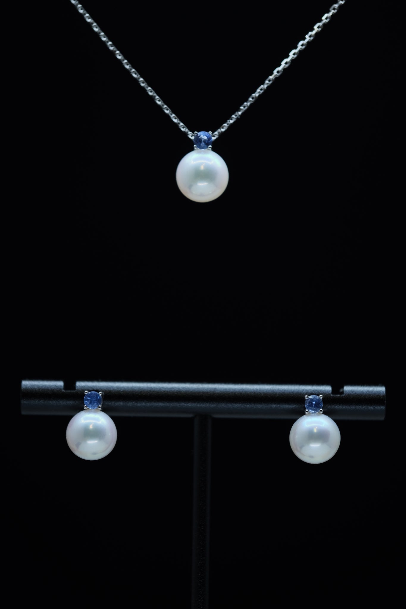 Classique | Top Picked Akoya Pearl and Sapphire Earrings in 18K White Gold