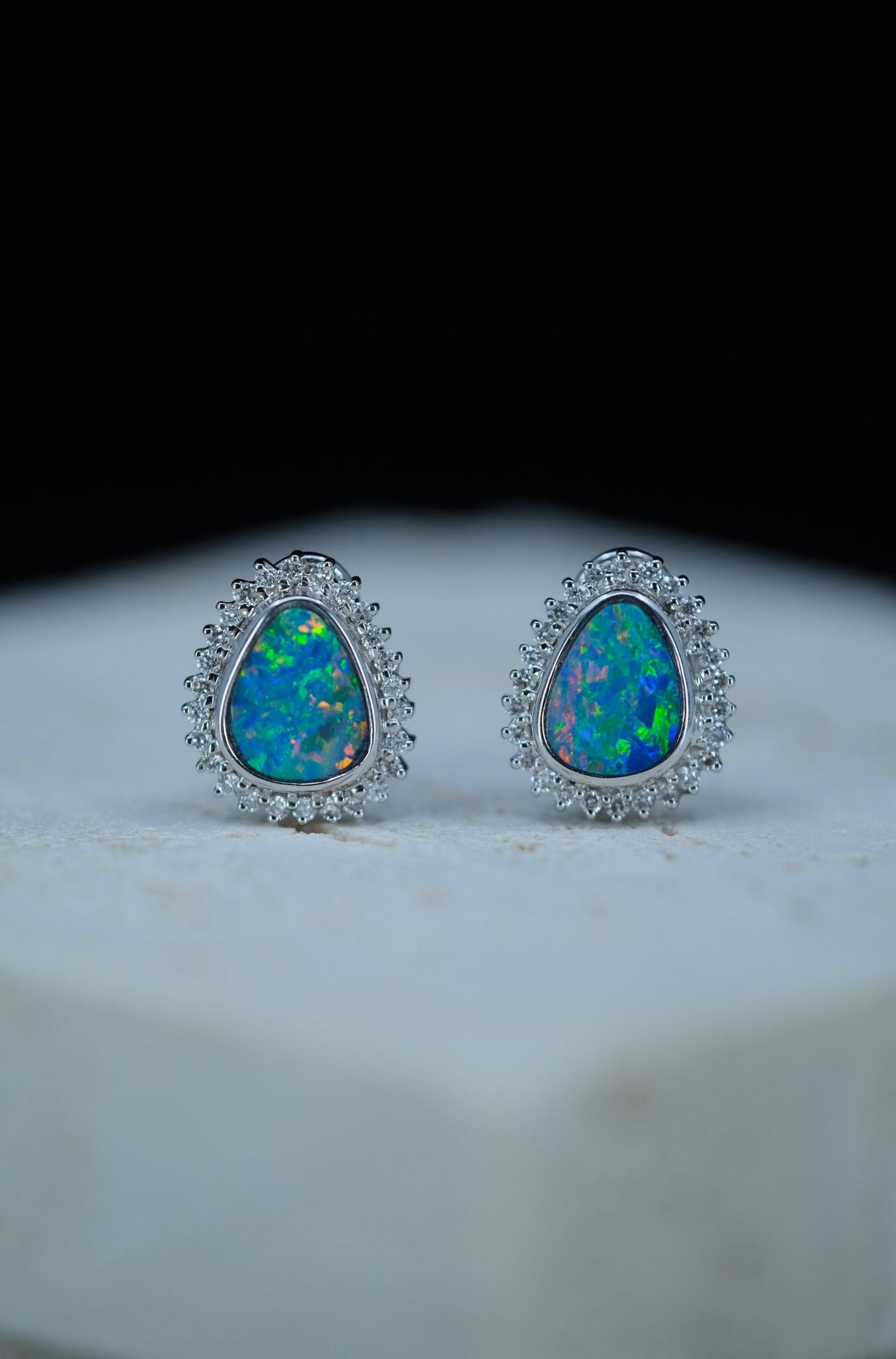 Urbaine | Opal and Diamond Earrings in 14K White Gold