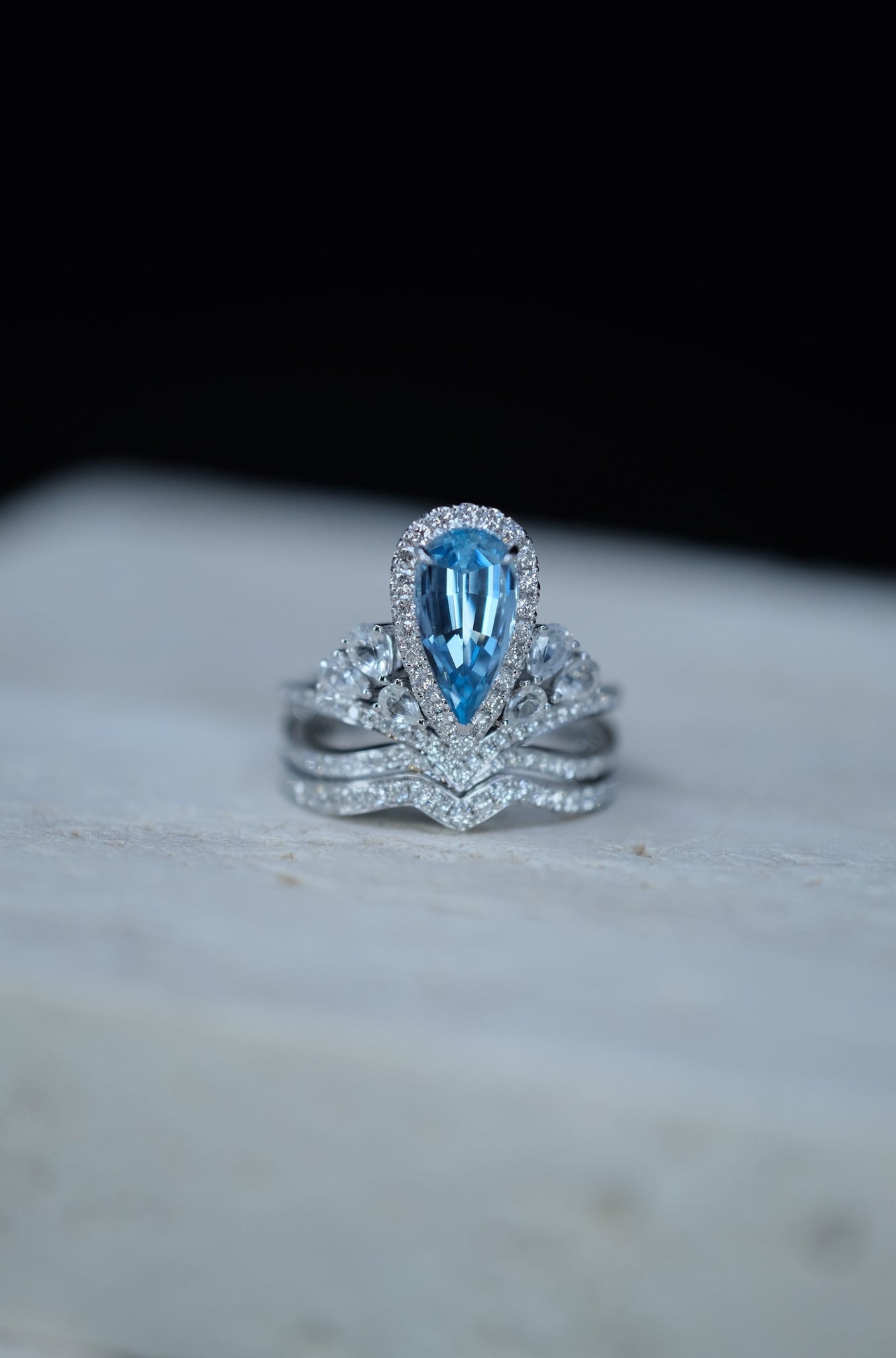 Bespoke Archive | Aquamarine & Diamond & Sapphire Ring Set in 18K White Gold