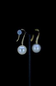 Urbaine | Golden South Sea Pearl (Cream Rose) and Diamond Hook Earrings in 18K Yellow Gold