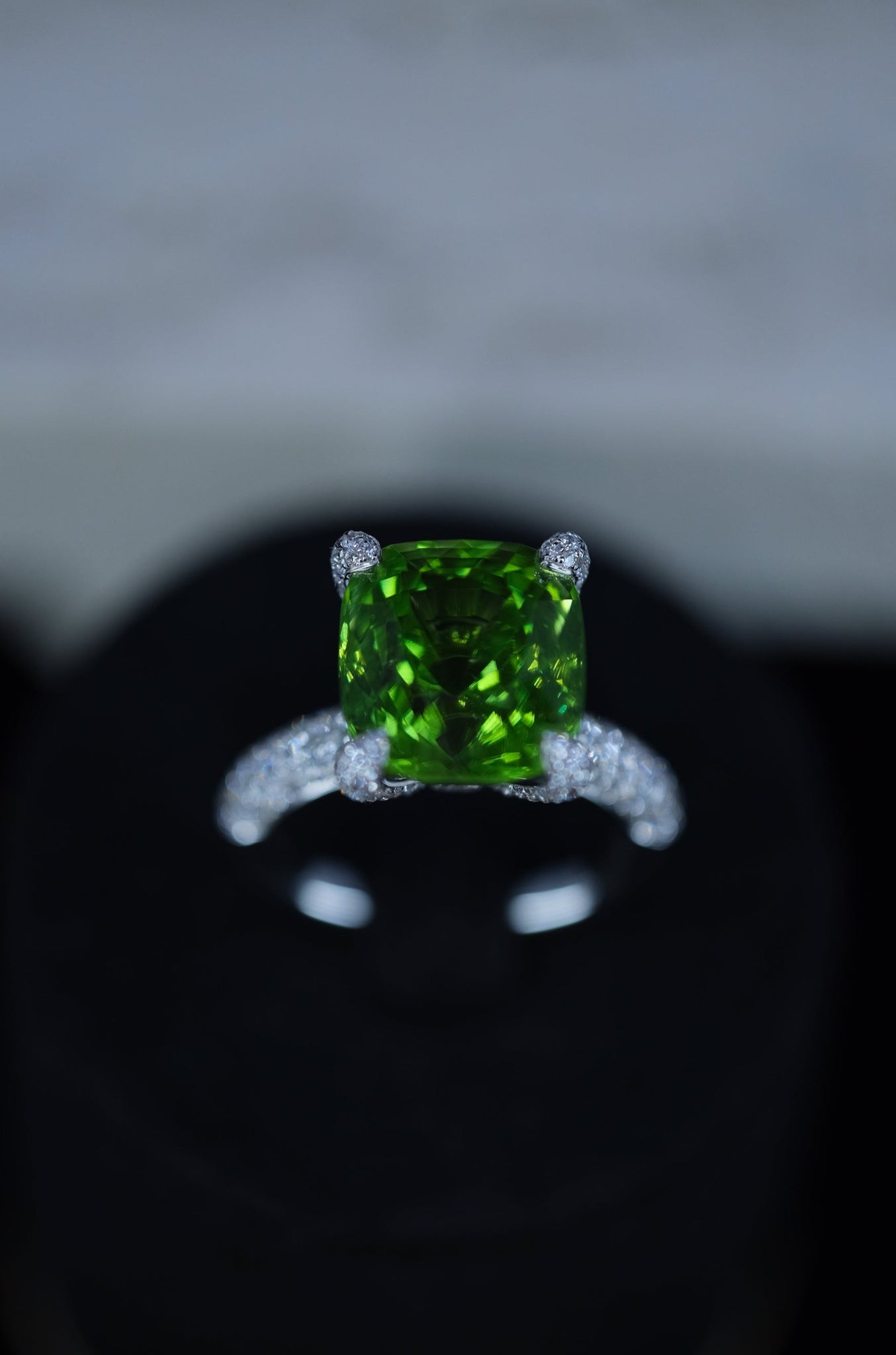 Urbaine | Peridot and Diamond Ring in 18K White Gold