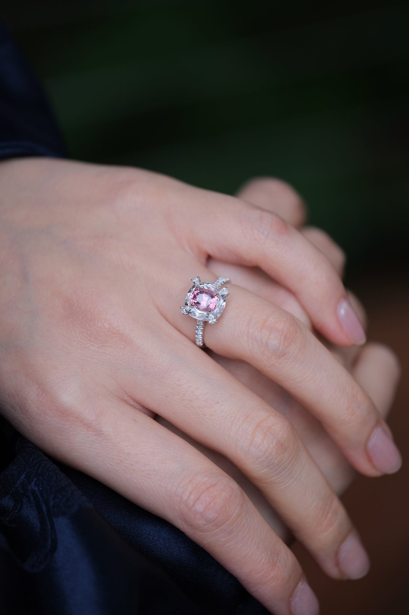 La Merveille | Spinel & Diamond & Crystal Ring in 18K White Gold