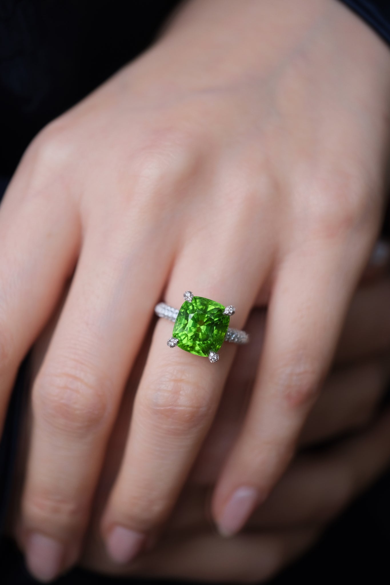 Urbaine | Peridot and Diamond Ring in 18K White Gold