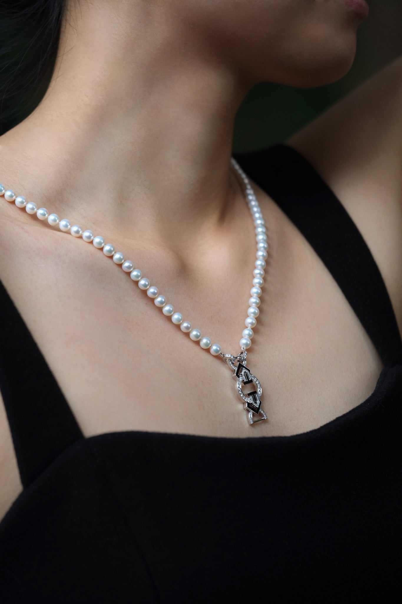 La Merveille | 6-6.5mm Pearl & Diamond & Onyx Multi-Wear Jewelry in 18K White Gold