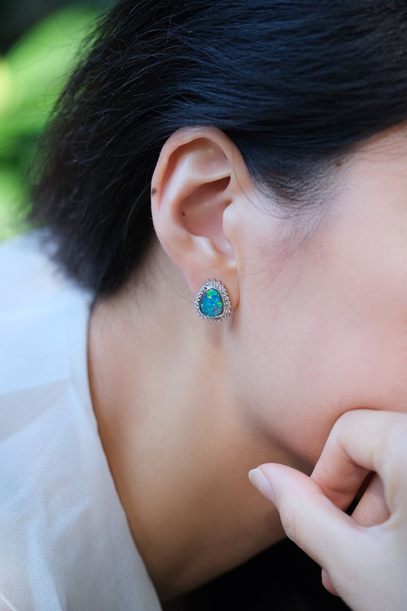 Urbaine | Opal and Diamond Earrings in 14K White Gold