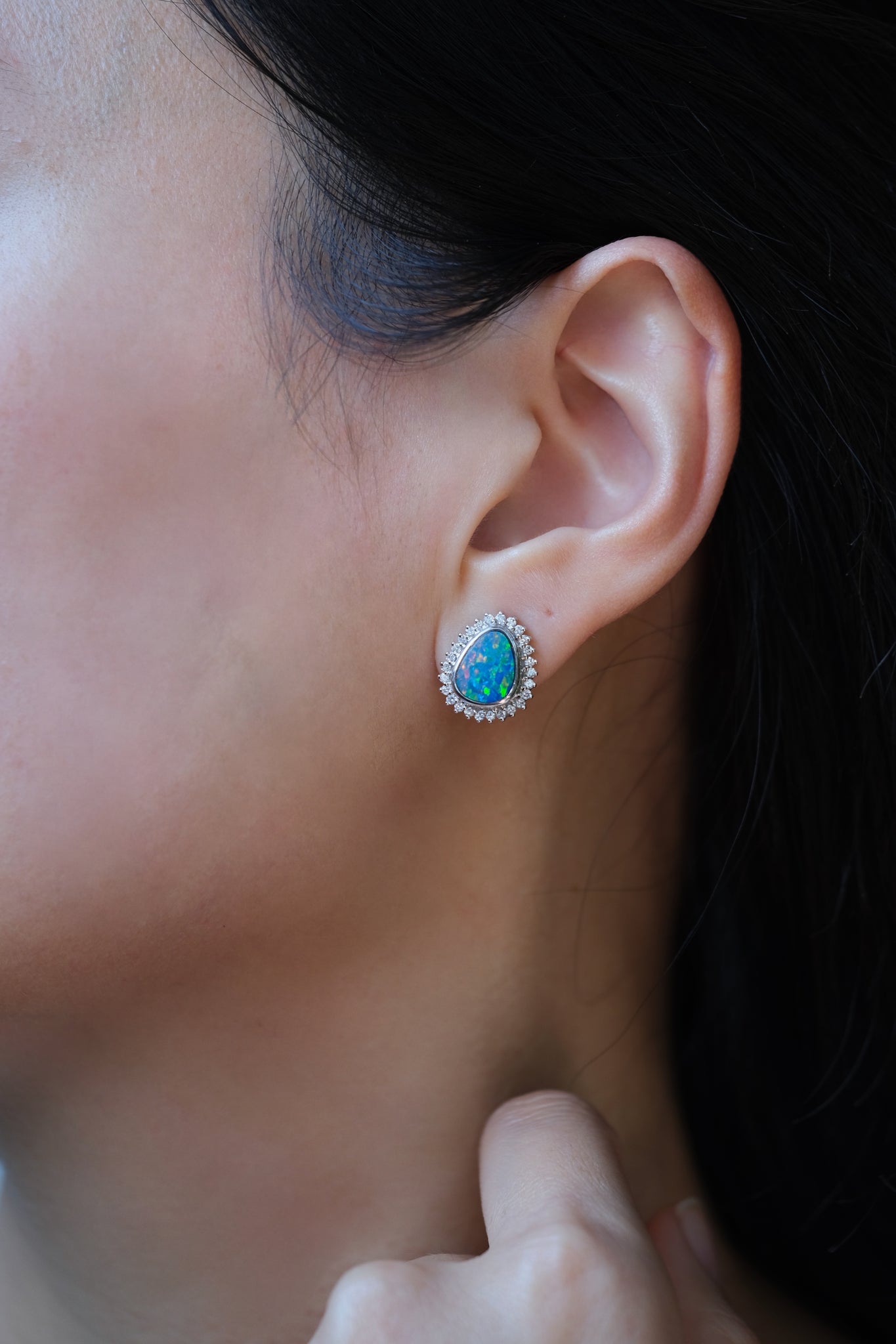 Urbaine | Opal and Diamond Earrings in 14K White Gold