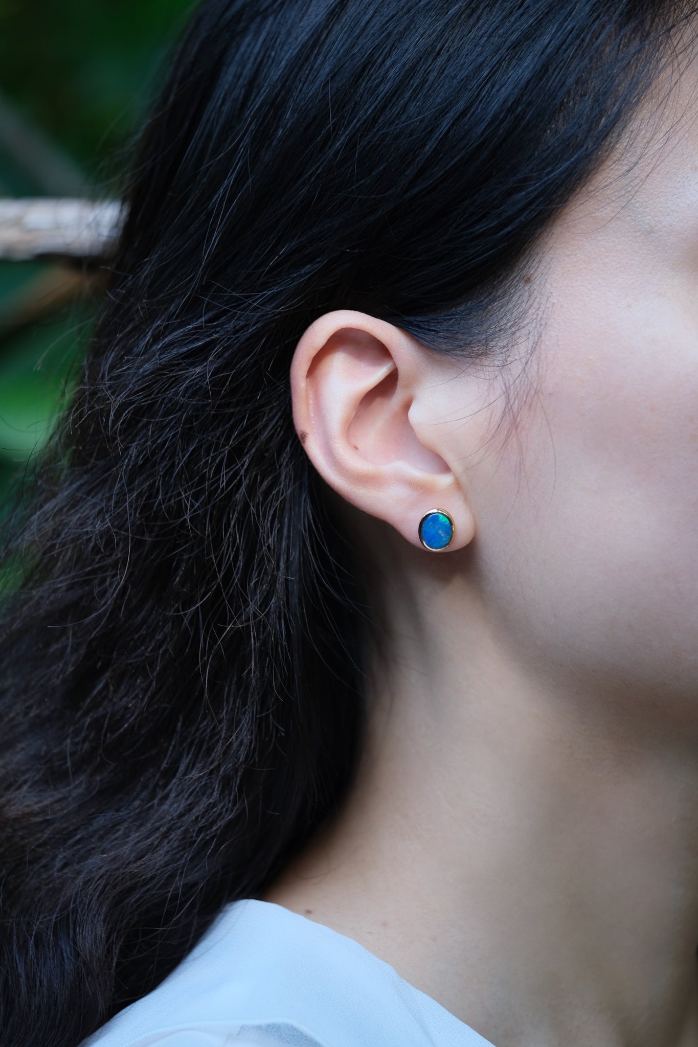 Classique | Oval Opal Stud Earrings in 14K Yellow Gold