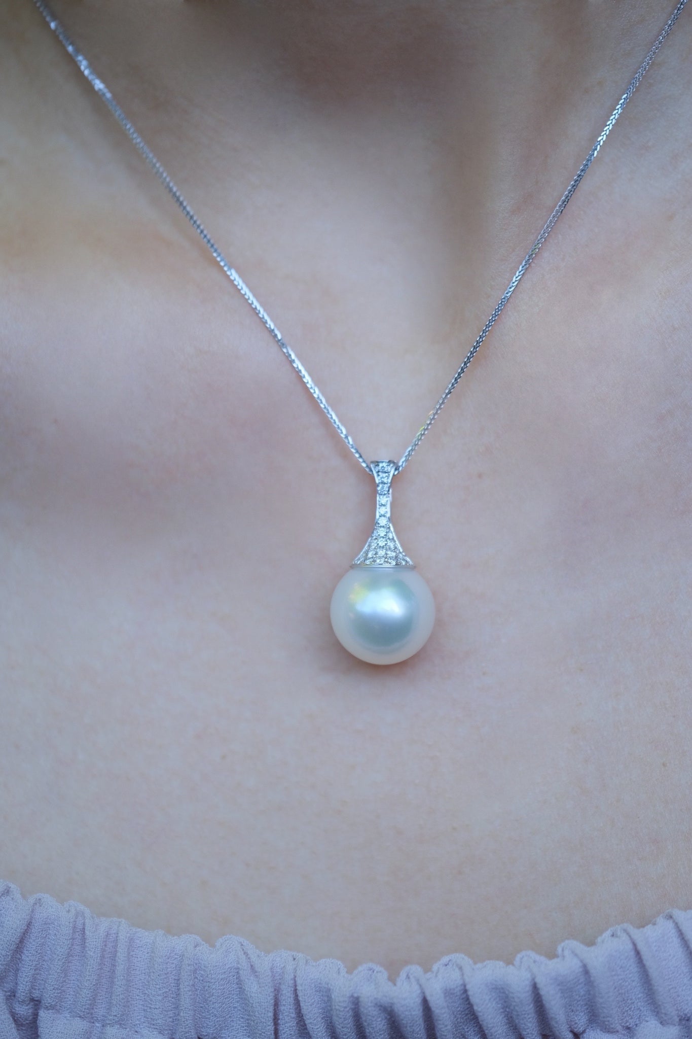 Noble | White South Sea Pearl and Diamond Pendant in 18K White Gold