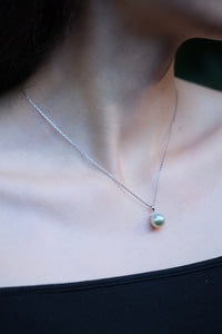 Urbaine | Tahitian Pearl (Mint Green) and Diamond Pendant in 18K White Gold