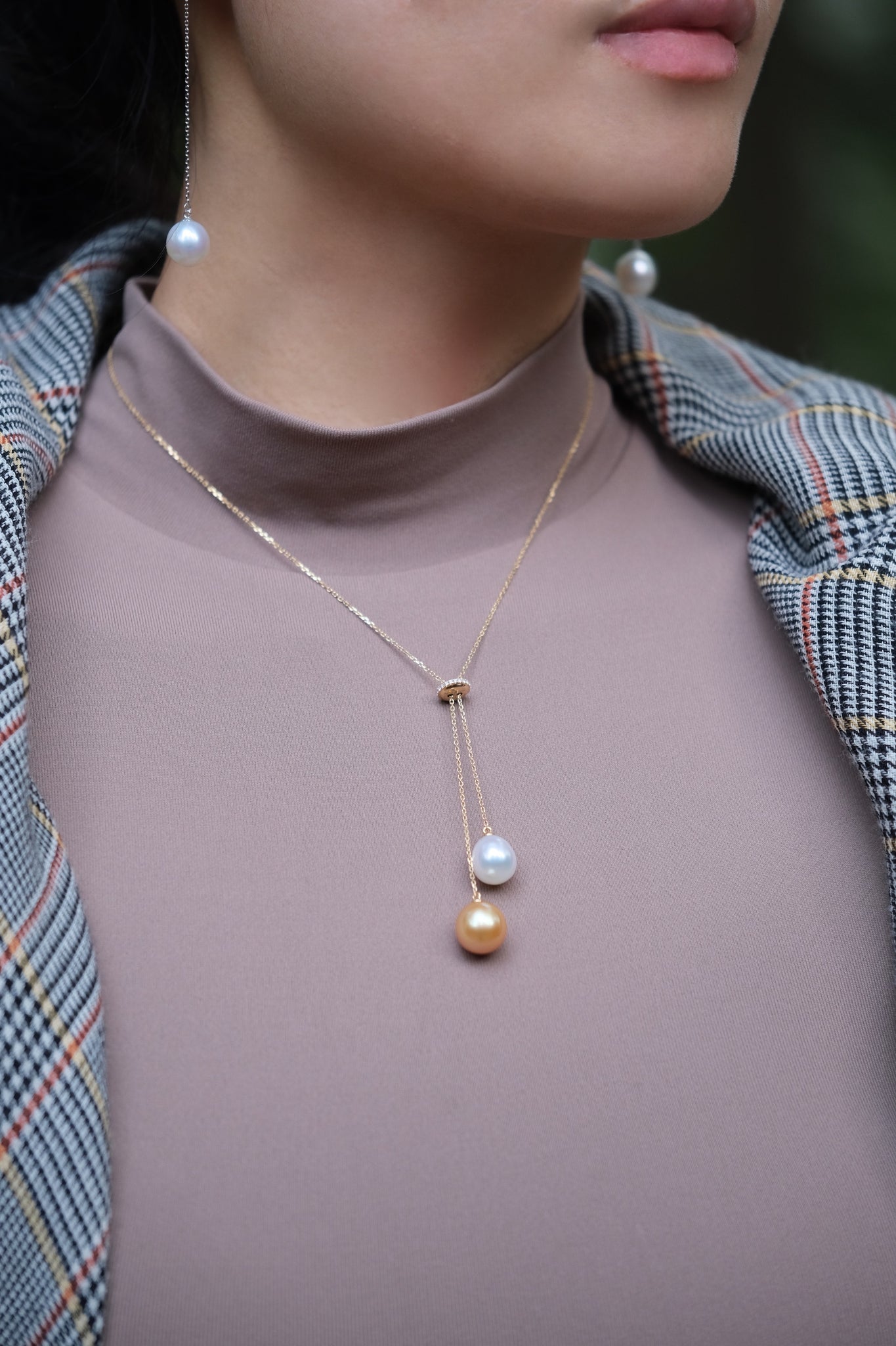 Urbaine | Mixed South Sea Drop Pearl and Diamond Pendant in 18K Yellow Gold