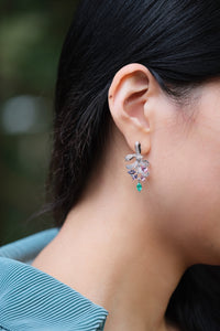 Papillon | Diamond & Emerald & Mixed Spinel Earrings in 18K White Gold