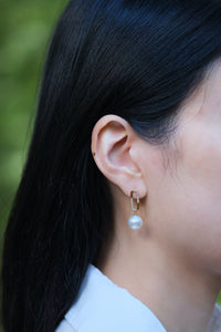 Urbaine | White South Sea Pearl and Diamond Earrings in 18K Yellow Gold