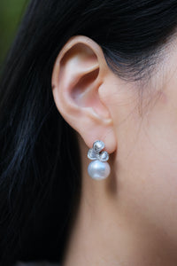 Mélodie | White South Sea Pearl and Diamond Earrings in 18K White Gold