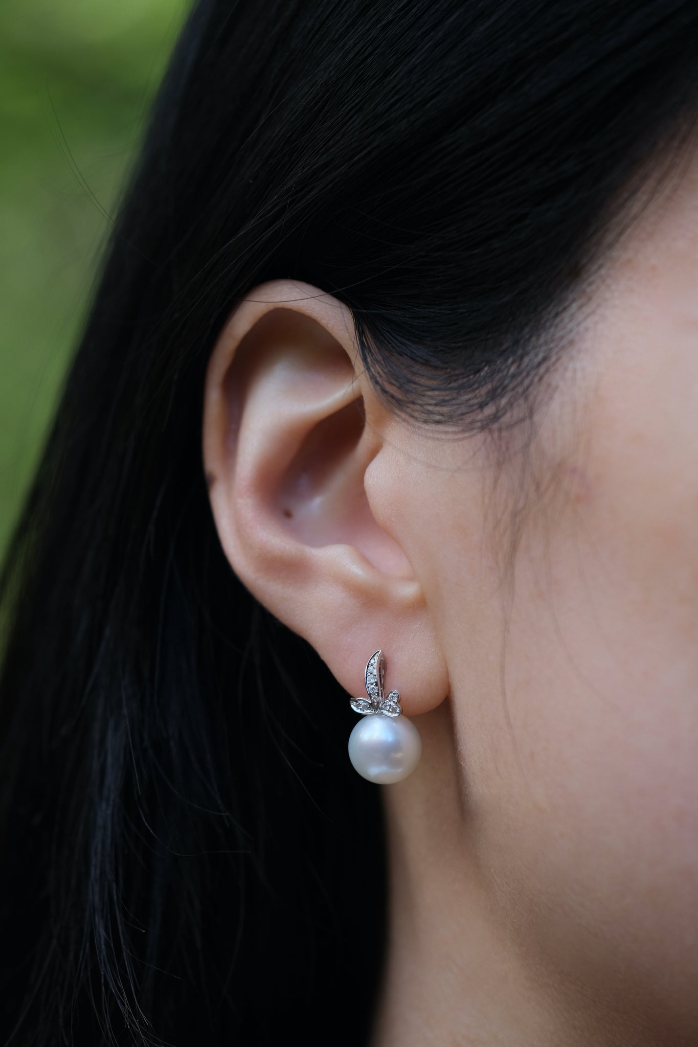 Urbaine | White South Sea Pearl and Diamond Earrings in 18K White Gold