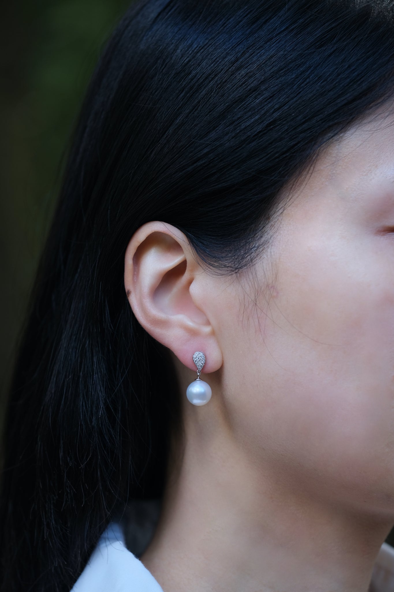 Urbaine | White South Sea Pearl and Diamond Earrings in 18K White Gold