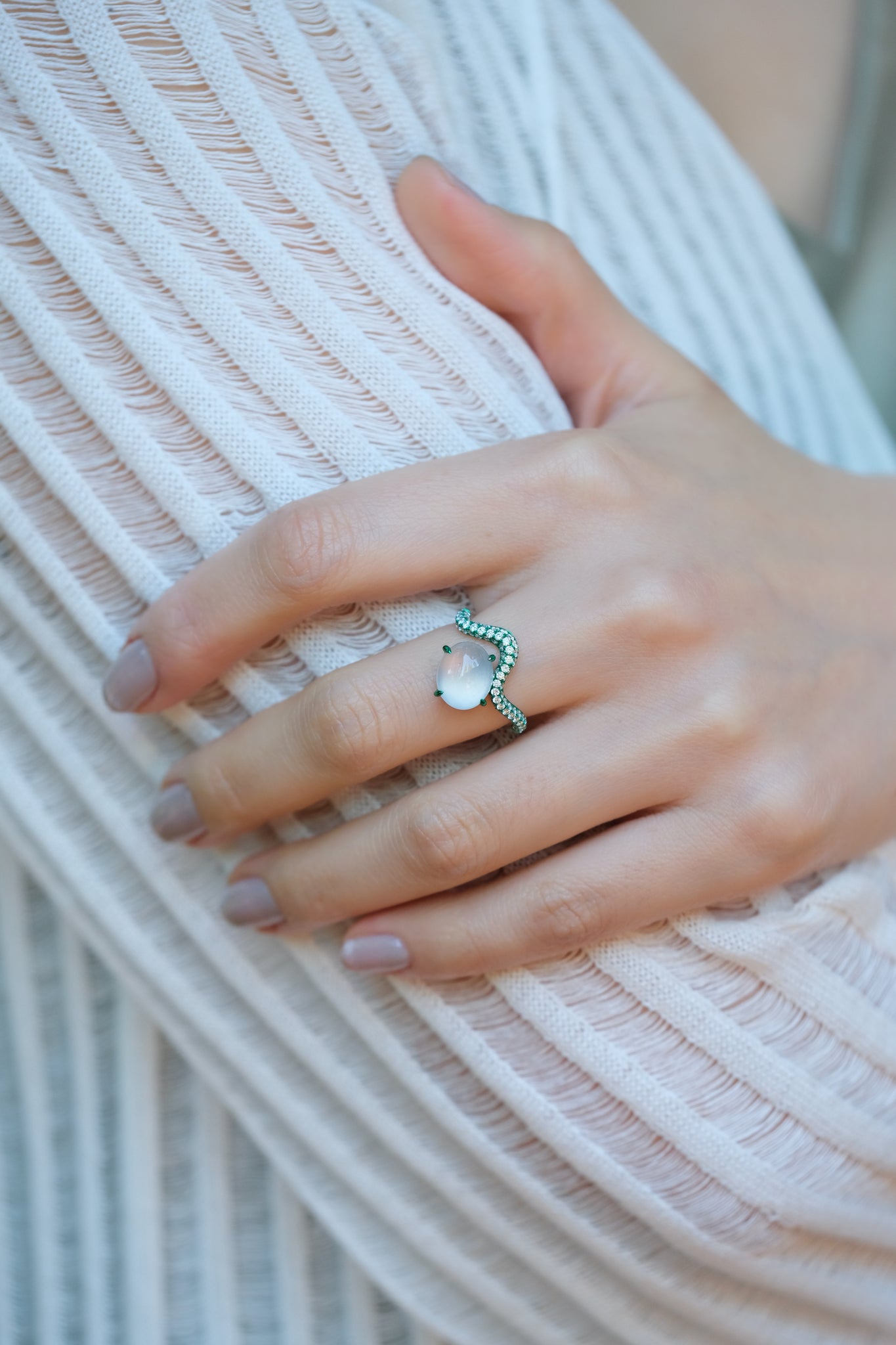 Mélodie | Diamond and Jade Ring in 18K White Gold