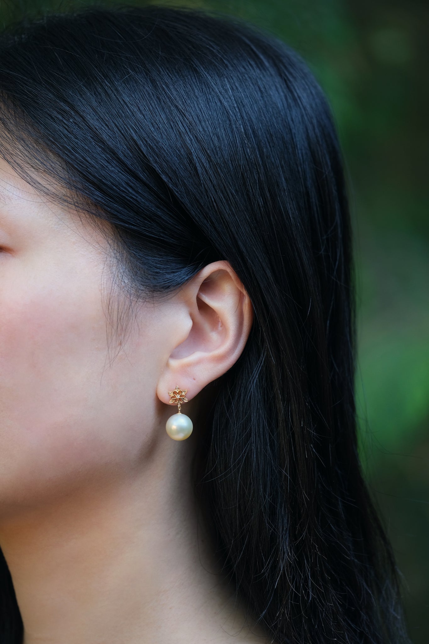 Urbaine | Golden South Sea Pearl (Cream Rose) and Diamond Earrings in 18K Yellow Gold