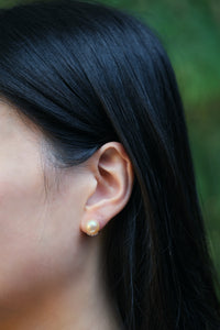 Urbaine | Golden South Sea Pearl (Cream Rose) and Diamond Earrings in 18K Yellow Gold