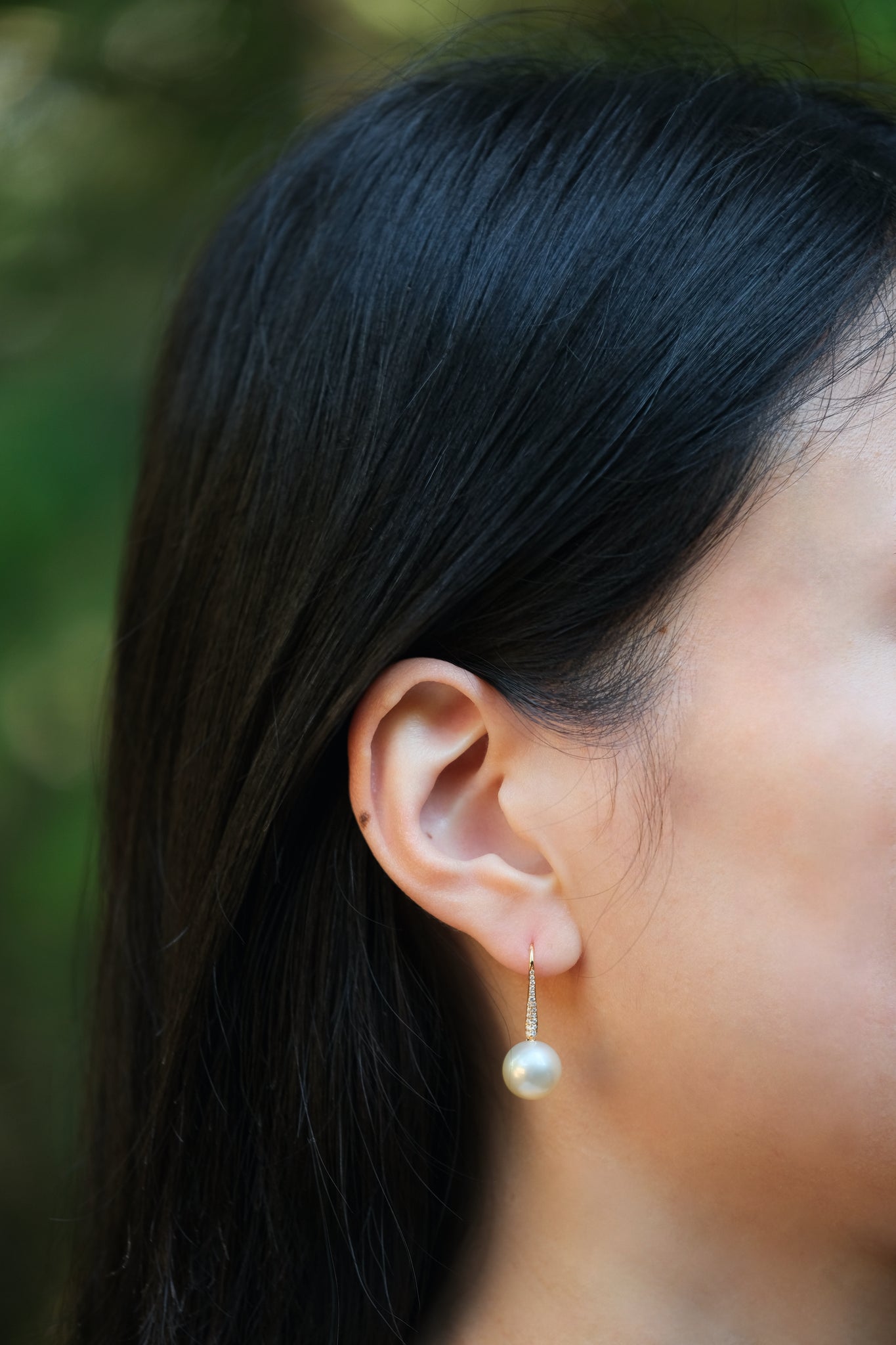 Urbaine | Golden South Sea Pearl (Cream Rose) and Diamond Hook Earrings in 18K Yellow Gold