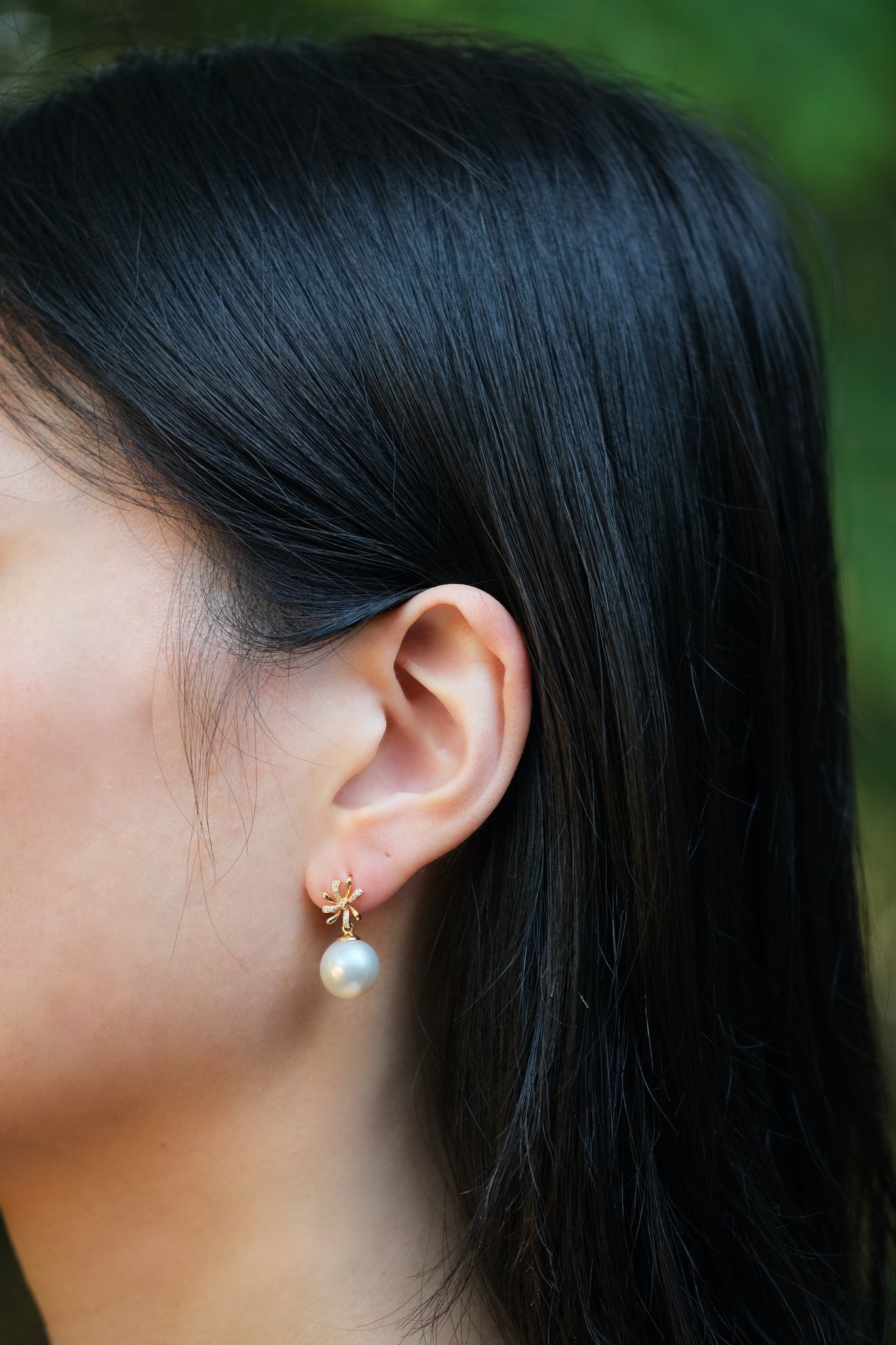 Urbaine | Golden South Sea Pearl (Cream Rose) and Diamond Earrings in 18K Yellow Gold