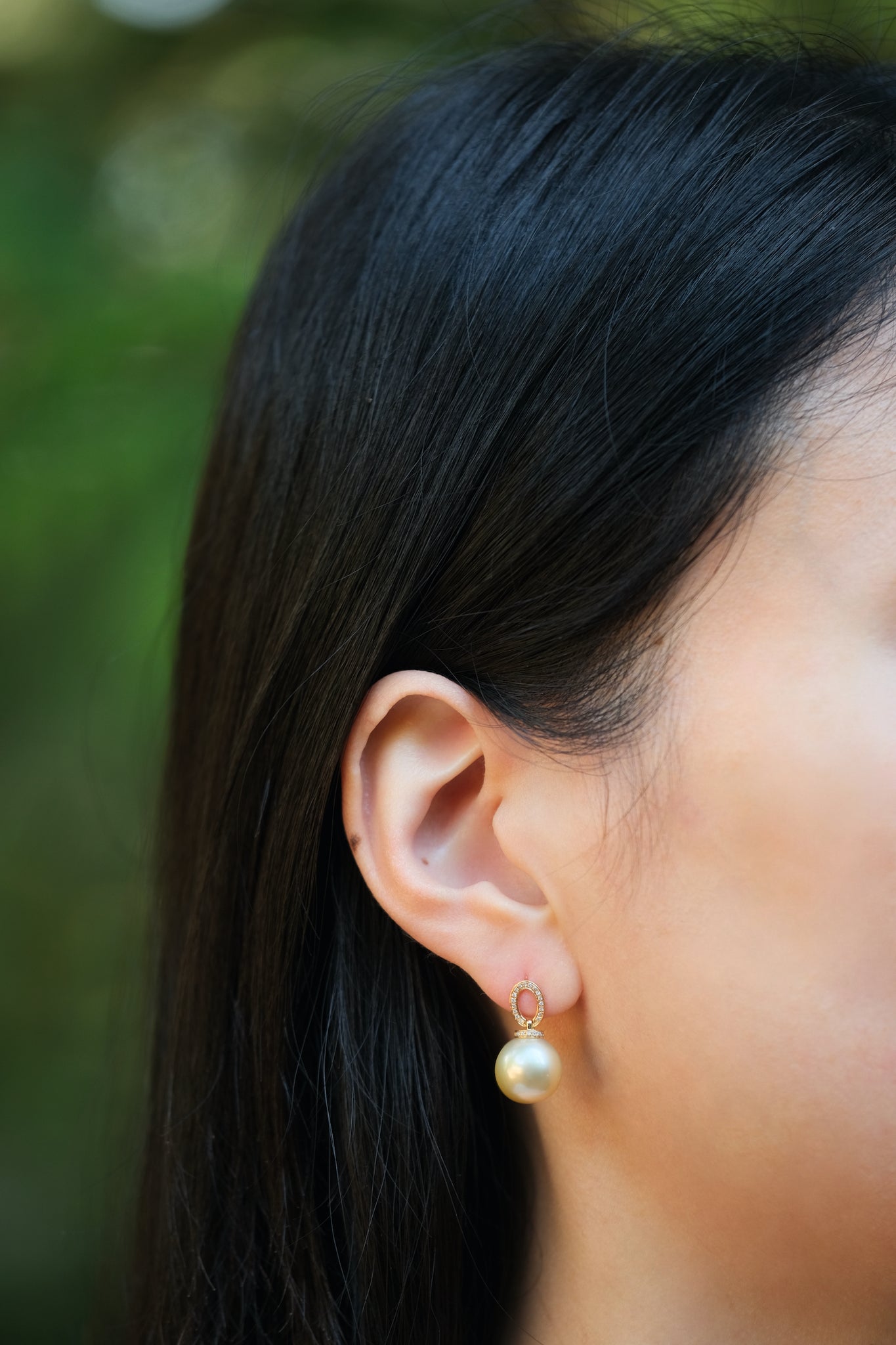 Urbaine | Golden South Sea Pearl (Cream Rose) and Diamond Earrings in 18K Yellow Gold