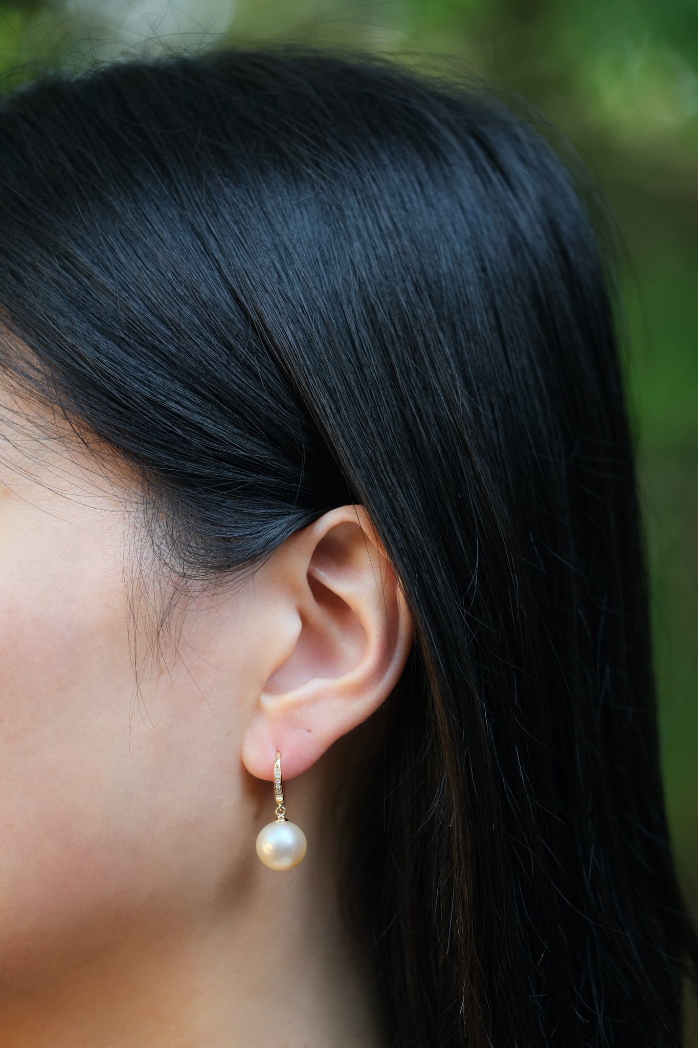 Urbaine | Golden South Sea Pearl (Cream Rose) and Diamond Earrings in 18K Yellow Gold