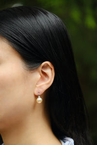 Urbaine | Golden South Sea Pearl (Cream Rose) and Diamond Earrings in 18K White Gold