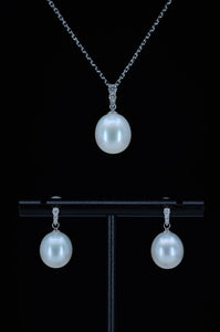 Classique | White South Sea Drop Pearl and Diamond Earrings in 18K White Gold