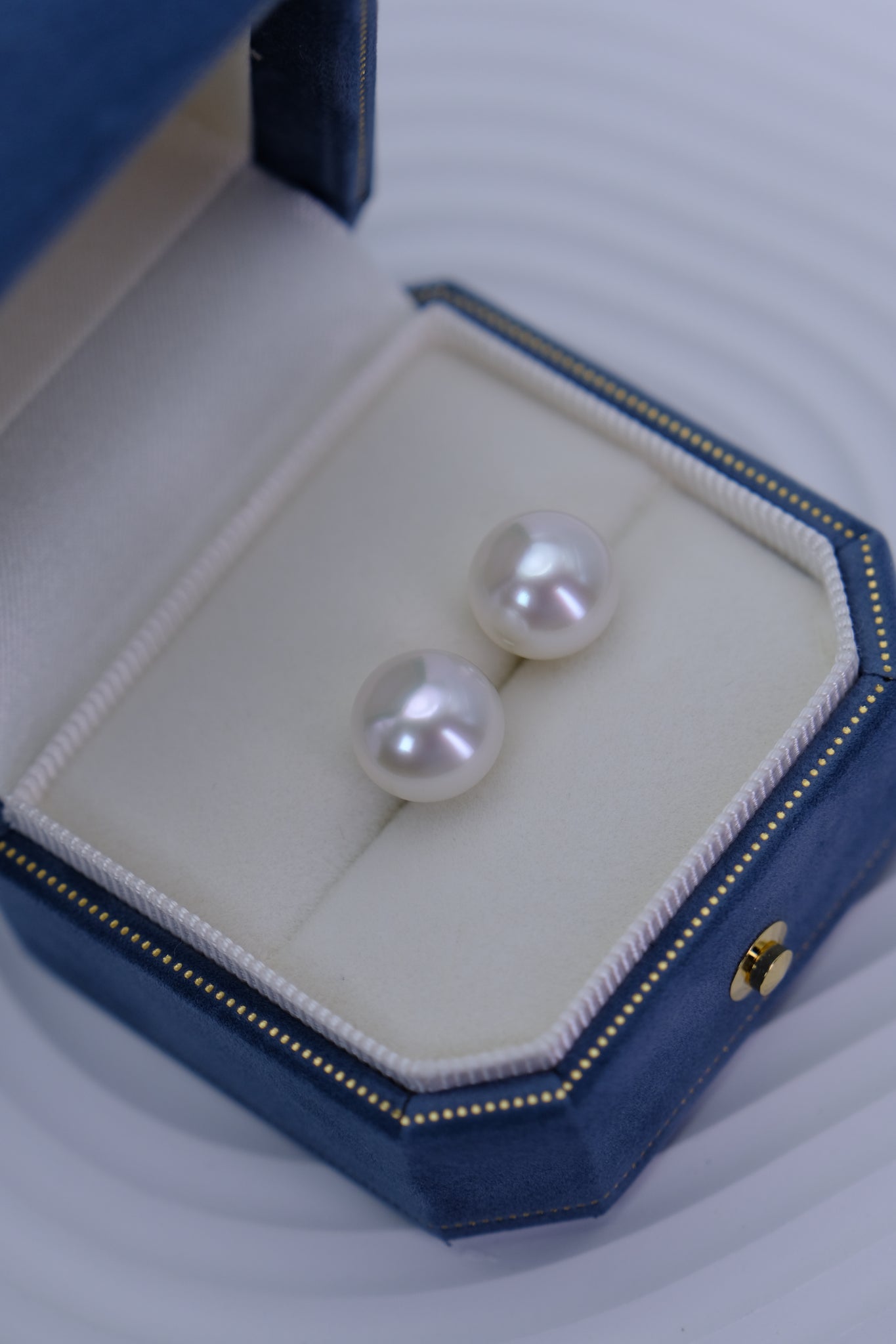 Classique | White South Sea High Button Pearl Stud Earrings in 18K White Gold